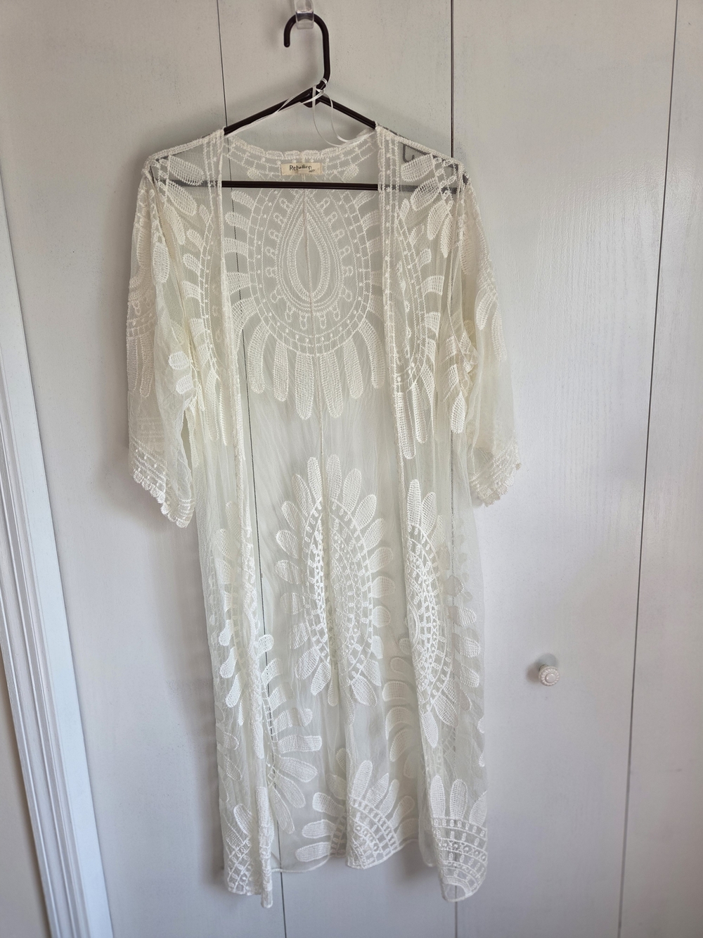 Rebellion Cream Sheer Embroidered Lace Kimono